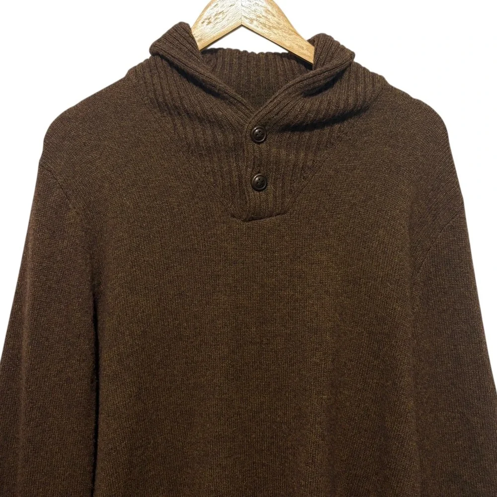 J Crew Men Merino Wool Blend Shawl Collar Sweater M Brown Chunky‎ Knit Classic